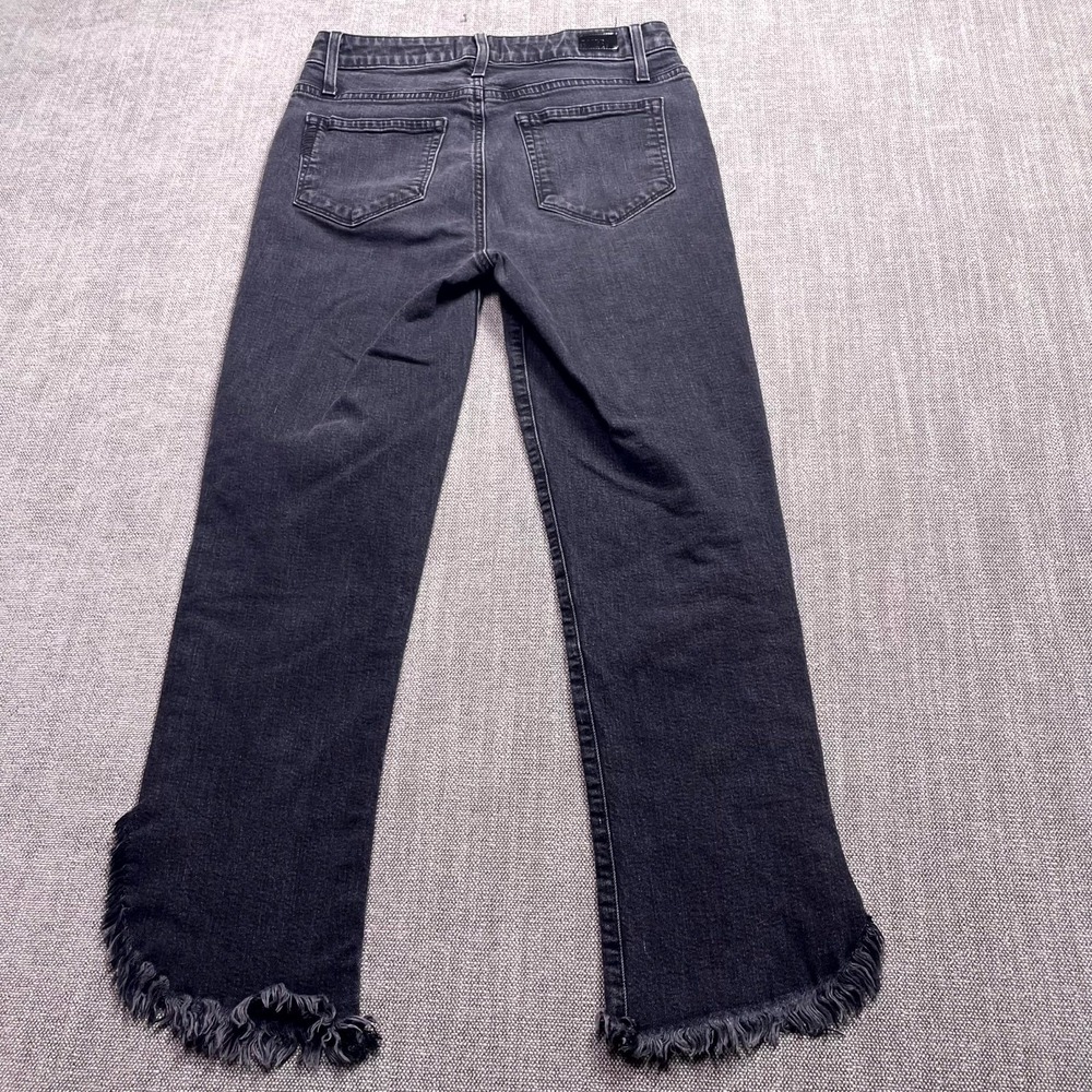 Paige Hoxton Straight Ankle Jeans Women 28 Black Denim Cotton Stretch Frayed Hem - Picture 10 of 12